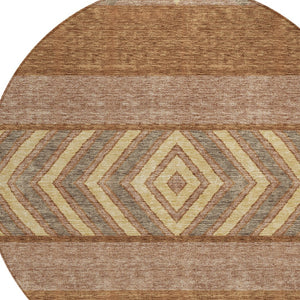 HomeRoots 5' Durable Southwestern Area Rug in Orange, Wheat & Taupe – Stylish, Washable Indoor/Outdoor Accent 8' Round 613941