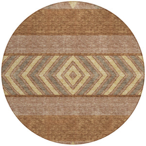 HomeRoots 5' Durable Southwestern Area Rug in Orange, Wheat & Taupe – Stylish, Washable Indoor/Outdoor Accent 8' Round 613941