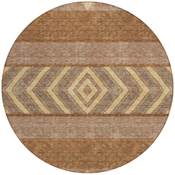 HomeRoots 5' Durable Southwestern Area Rug in Orange, Wheat & Taupe – Stylish, Washable Indoor/Outdoor Accent 8' Round 613941