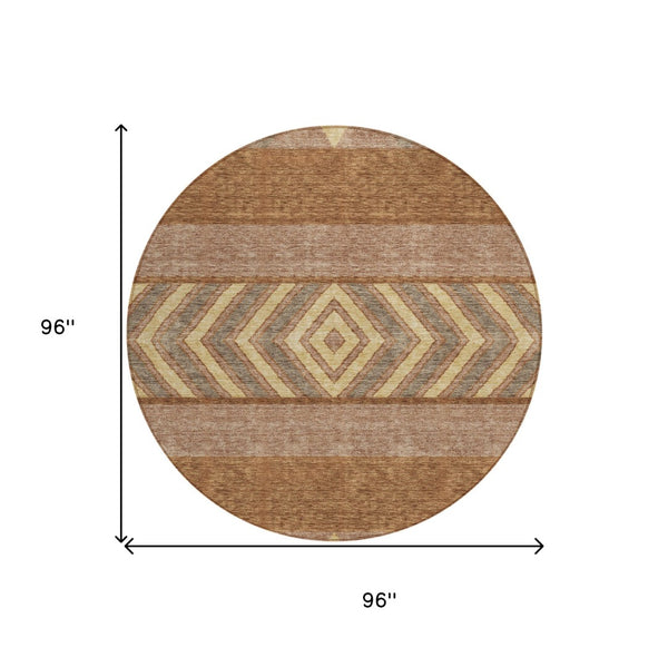 HomeRoots 5' Durable Southwestern Area Rug in Orange, Wheat & Taupe – Stylish, Washable Indoor/Outdoor Accent 8' Round 613941