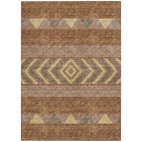 HomeRoots 5' Durable Southwestern Area Rug in Orange, Wheat & Taupe – Stylish, Washable Indoor/Outdoor Accent 8' X 10' 613942