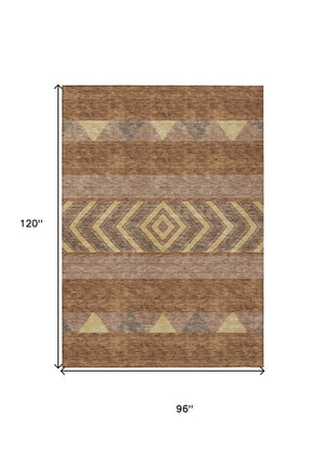HomeRoots 5' Durable Southwestern Area Rug in Orange, Wheat & Taupe – Stylish, Washable Indoor/Outdoor Accent 8' X 10' 613942