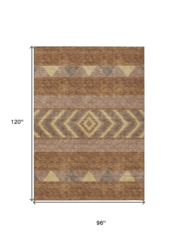 HomeRoots 5' Durable Southwestern Area Rug in Orange, Wheat & Taupe – Stylish, Washable Indoor/Outdoor Accent 8' X 10' 613942