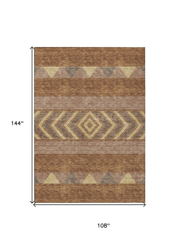 HomeRoots 5' Durable Southwestern Area Rug in Orange, Wheat & Taupe – Stylish, Washable Indoor/Outdoor Accent 9' X 12' 613943