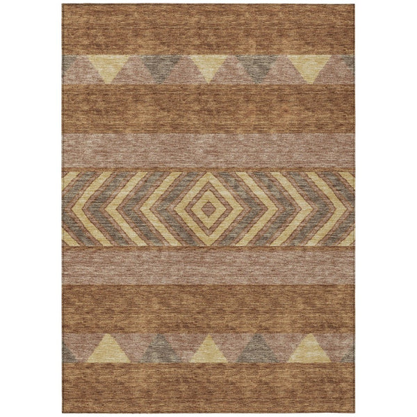 HomeRoots 5' Durable Southwestern Area Rug in Orange, Wheat & Taupe – Stylish, Washable Indoor/Outdoor Accent 9' X 12' 613943