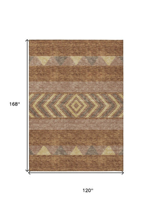 HomeRoots 5' Durable Southwestern Area Rug in Orange, Wheat & Taupe – Stylish, Washable Indoor/Outdoor Accent 10' X 14' 613944