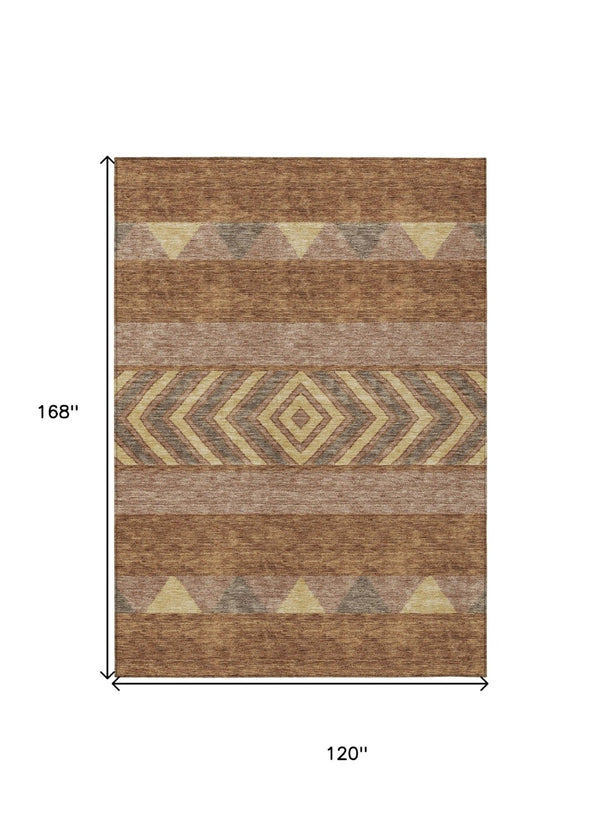 HomeRoots 5' Durable Southwestern Area Rug in Orange, Wheat & Taupe – Stylish, Washable Indoor/Outdoor Accent 10' X 14' 613944