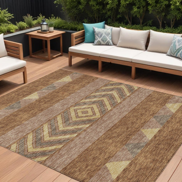 HomeRoots 5' Durable Southwestern Area Rug in Orange, Wheat & Taupe – Stylish, Washable Indoor/Outdoor Accent 10' X 14' 613944