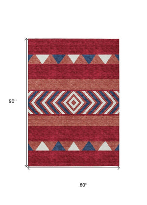 HomeRoots 5' Southwestern Area Rug – Bold Red, White & Navy Blue Geometric Design for Indoor & Outdoor Use 5' X 8' 613946