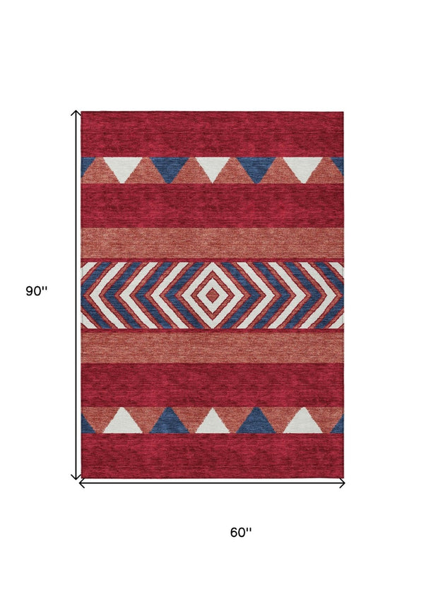 HomeRoots 5' Southwestern Area Rug – Bold Red, White & Navy Blue Geometric Design for Indoor & Outdoor Use 5' X 8' 613946