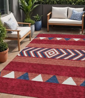 HomeRoots 5' Southwestern Area Rug – Bold Red, White & Navy Blue Geometric Design for Indoor & Outdoor Use 5' X 8' 613946