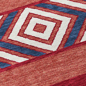 HomeRoots 5' Southwestern Area Rug – Bold Red, White & Navy Blue Geometric Design for Indoor & Outdoor Use 5' X 8' 613946