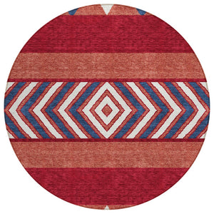 HomeRoots 5' Southwestern Area Rug – Bold Red, White & Navy Blue Geometric Design for Indoor & Outdoor Use 8' Round 613947