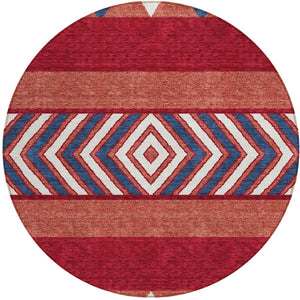 HomeRoots 5' Southwestern Area Rug – Bold Red, White & Navy Blue Geometric Design for Indoor & Outdoor Use 8' Round 613947