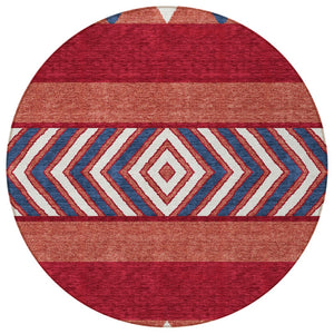 HomeRoots 5' Southwestern Area Rug – Bold Red, White & Navy Blue Geometric Design for Indoor & Outdoor Use 8' Round 613947
