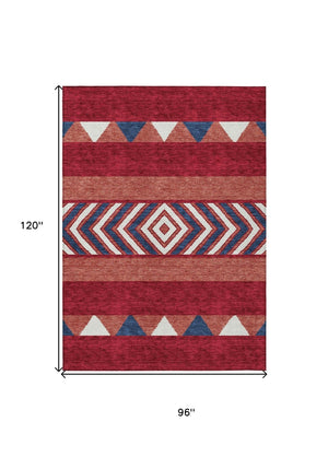 HomeRoots 5' Southwestern Area Rug – Bold Red, White & Navy Blue Geometric Design for Indoor & Outdoor Use 8' X 10' 613948