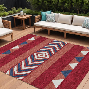 HomeRoots 5' Southwestern Area Rug – Bold Red, White & Navy Blue Geometric Design for Indoor & Outdoor Use 8' X 10' 613948