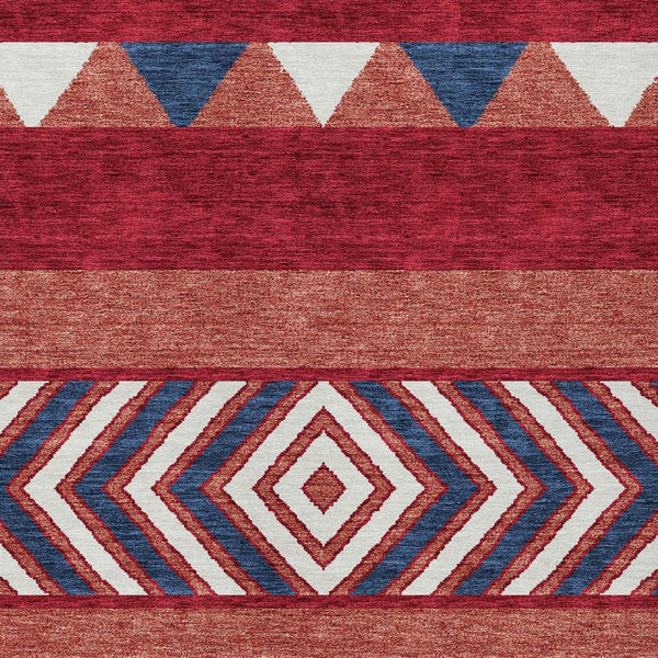 HomeRoots 5' Southwestern Area Rug – Bold Red, White & Navy Blue Geometric Design for Indoor & Outdoor Use 8' X 10' 613948