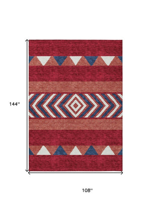 HomeRoots 5' Southwestern Area Rug – Bold Red, White & Navy Blue Geometric Design for Indoor & Outdoor Use 9' X 12' 613949