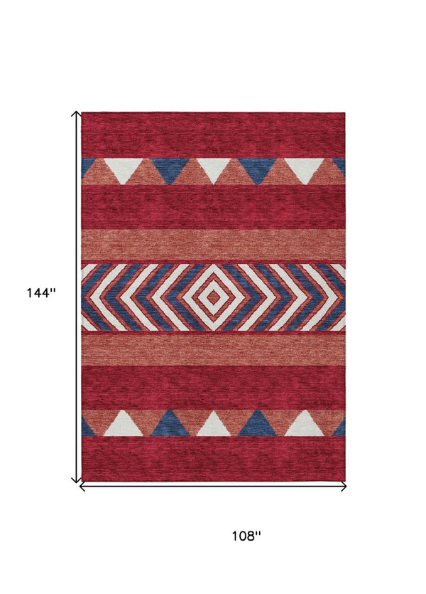 HomeRoots 5' Southwestern Area Rug – Bold Red, White & Navy Blue Geometric Design for Indoor & Outdoor Use 9' X 12' 613949