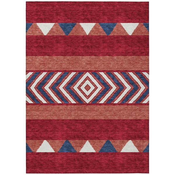HomeRoots 5' Southwestern Area Rug – Bold Red, White & Navy Blue Geometric Design for Indoor & Outdoor Use 9' X 12' 613949