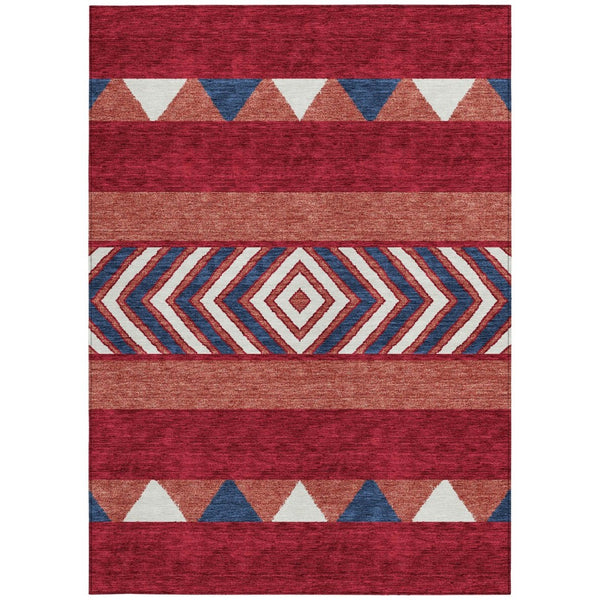 HomeRoots 5' Southwestern Area Rug – Bold Red, White & Navy Blue Geometric Design for Indoor & Outdoor Use 9' X 12' 613949