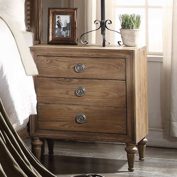 English Elm Inverness Three Drawer Nightstand Reclaimed Oak Farmhouse Bedroom Wood Legs B2726P475048