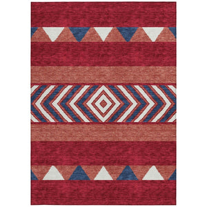 HomeRoots 5' Southwestern Area Rug – Bold Red, White & Navy Blue Geometric Design for Indoor & Outdoor Use 10' X 14' 613950