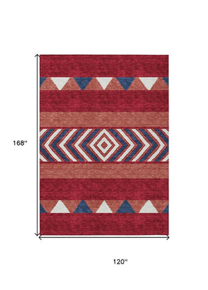 HomeRoots 5' Southwestern Area Rug – Bold Red, White & Navy Blue Geometric Design for Indoor & Outdoor Use 10' X 14' 613950