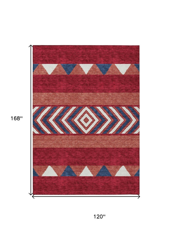 HomeRoots 5' Southwestern Area Rug – Bold Red, White & Navy Blue Geometric Design for Indoor & Outdoor Use 10' X 14' 613950