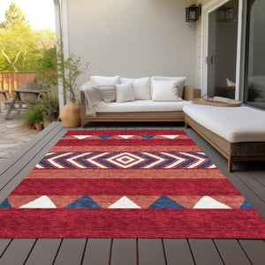 HomeRoots 5' Southwestern Area Rug – Bold Red, White & Navy Blue Geometric Design for Indoor & Outdoor Use 10' X 14' 613950