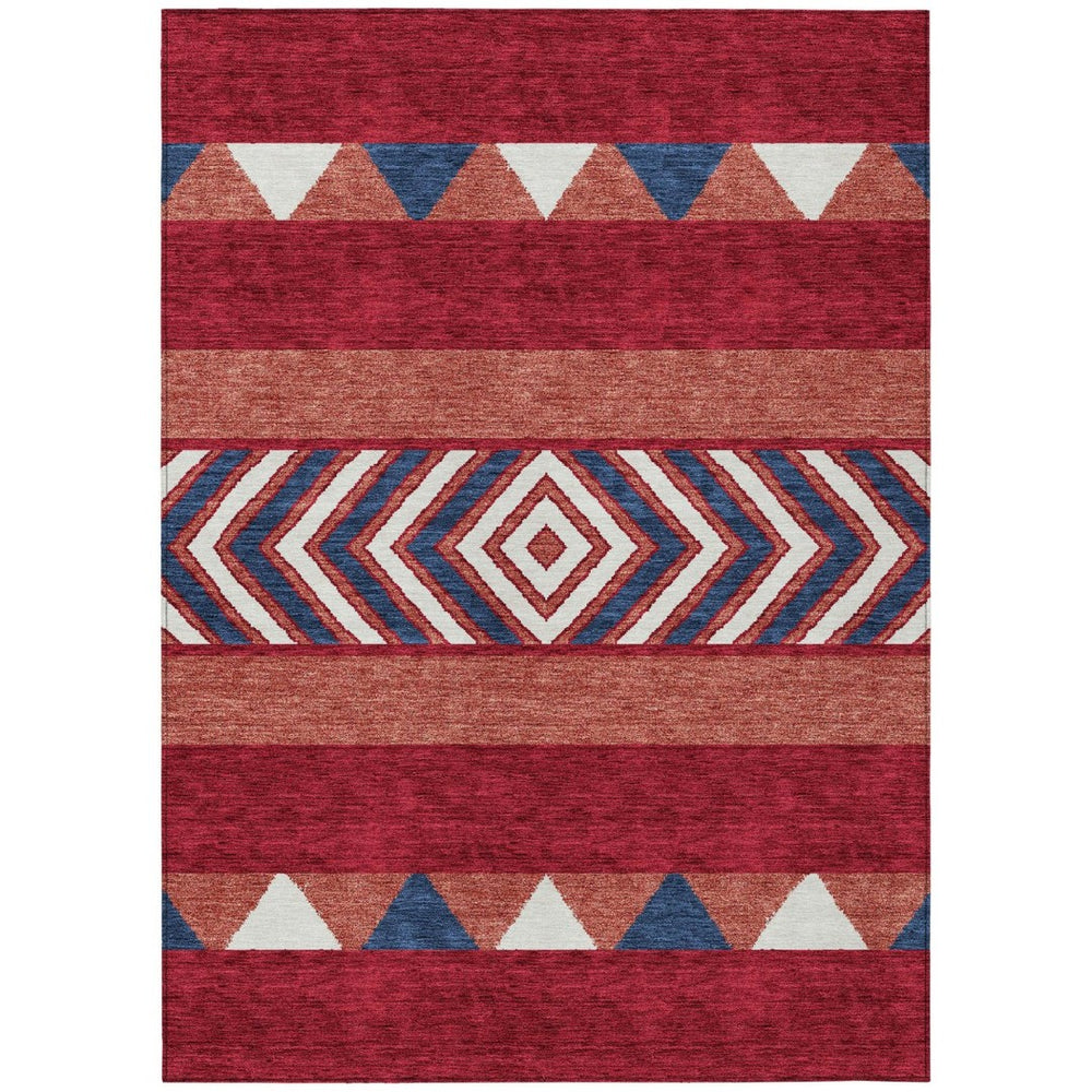 HomeRoots 5' Southwestern Area Rug – Bold Red, White & Navy Blue Geometric Design for Indoor & Outdoor Use 10' X 14' 613950