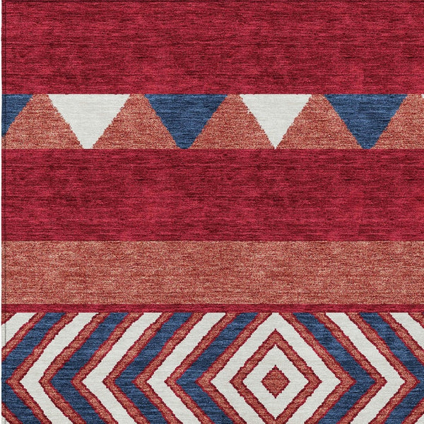 HomeRoots 5' Southwestern Area Rug – Bold Red, White & Navy Blue Geometric Design for Indoor & Outdoor Use 10' X 14' 613950