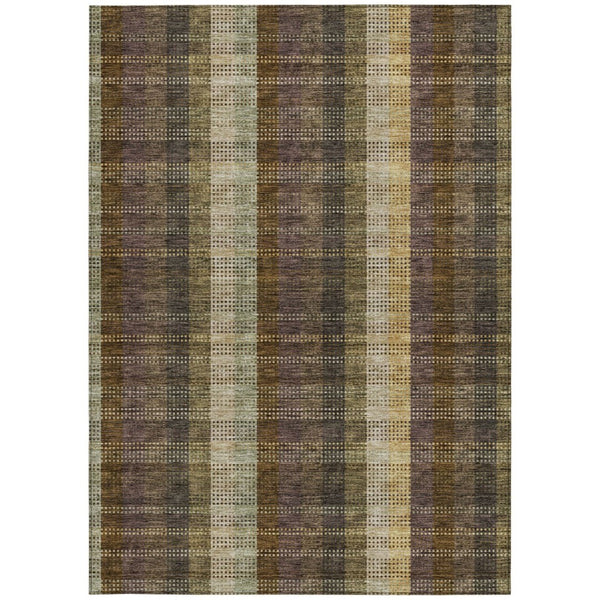 HomeRoots 5' Stylish Brown Taupe and Plum Plaid Area Rug - Durable, Washable, Perfect for Indoor & Outdoor Use 5' X 8' 613958