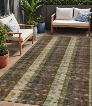 HomeRoots 5' Stylish Brown Taupe and Plum Plaid Area Rug - Durable, Washable, Perfect for Indoor & Outdoor Use 5' X 8' 613958
