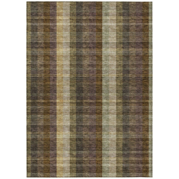 HomeRoots 5' Stylish Brown Taupe and Plum Plaid Area Rug - Durable, Washable, Perfect for Indoor & Outdoor Use 5' X 8' 613958