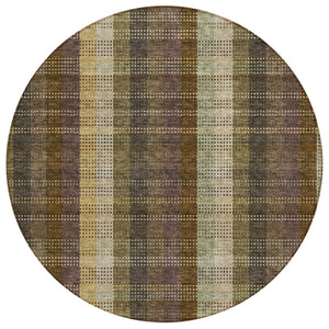 HomeRoots 5' Stylish Brown Taupe and Plum Plaid Area Rug - Durable, Washable, Perfect for Indoor & Outdoor Use 8' Round 613959