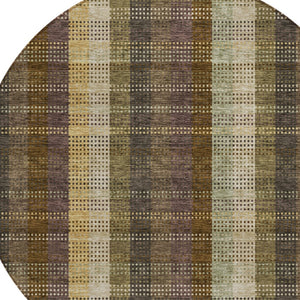 HomeRoots 5' Stylish Brown Taupe and Plum Plaid Area Rug - Durable, Washable, Perfect for Indoor & Outdoor Use 8' Round 613959