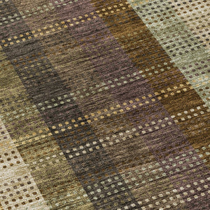 HomeRoots 5' Stylish Brown Taupe and Plum Plaid Area Rug - Durable, Washable, Perfect for Indoor & Outdoor Use 8' Round 613959