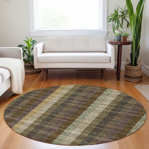 HomeRoots 5' Stylish Brown Taupe and Plum Plaid Area Rug - Durable, Washable, Perfect for Indoor & Outdoor Use 8' Round 613959