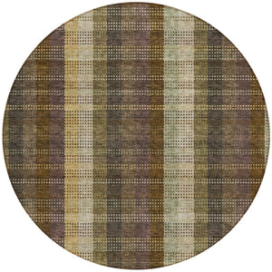 HomeRoots 5' Stylish Brown Taupe and Plum Plaid Area Rug - Durable, Washable, Perfect for Indoor & Outdoor Use 8' Round 613959