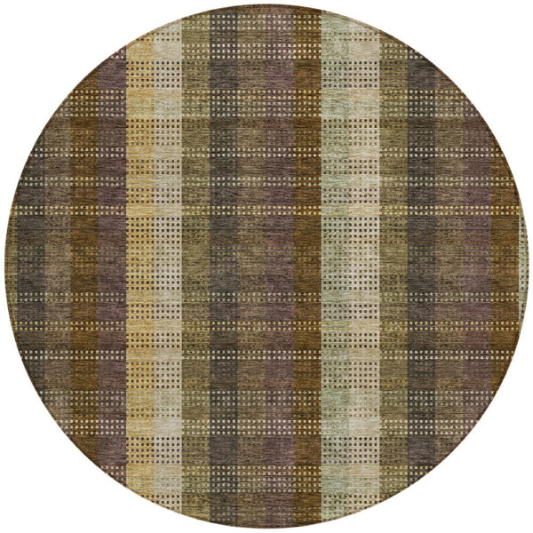 HomeRoots 5' Stylish Brown Taupe and Plum Plaid Area Rug - Durable, Washable, Perfect for Indoor & Outdoor Use 8' Round 613959