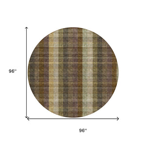HomeRoots 5' Stylish Brown Taupe and Plum Plaid Area Rug - Durable, Washable, Perfect for Indoor & Outdoor Use 8' Round 613959