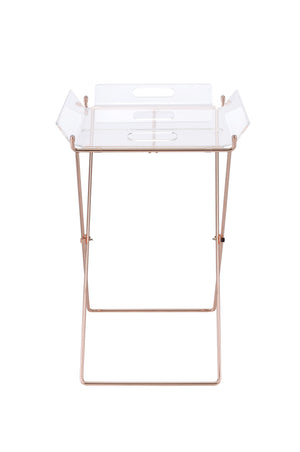 English Elm Cercie Clear Acrylic Tray Table with Copper Metal X-Base, Removable 5mm Tray, Sleek 100lb Capacity B2726P338120