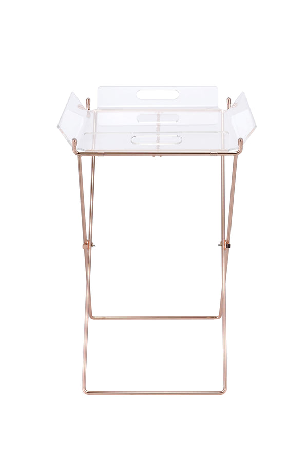 English Elm Cercie Clear Acrylic Tray Table with Copper Metal X-Base, Removable 5mm Tray, Sleek 100lb Capacity B2726P338120