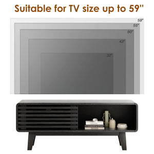 English Elm TV Stand Sleek Mid-Century Console with Sliding Door Storage and Open Shelves for Organized Living Room Black T3623P379948