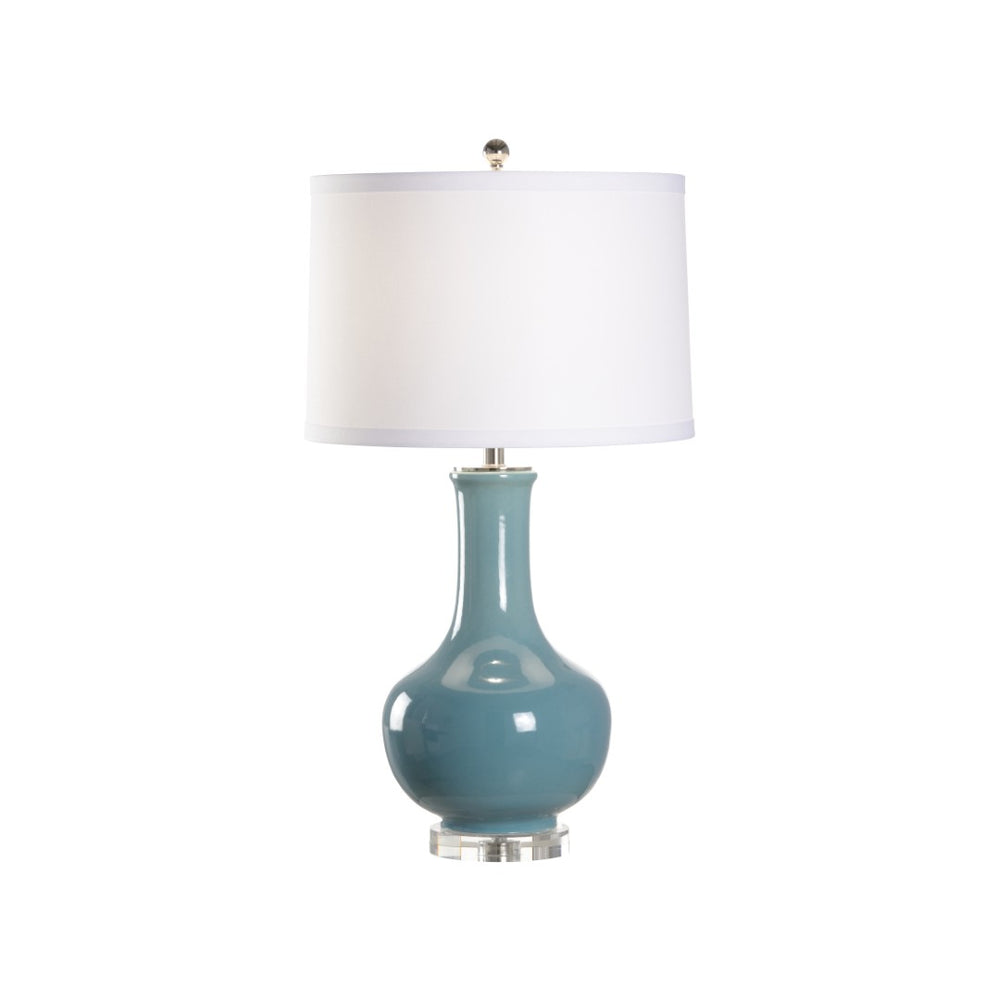 Wildwood Eva Teal Ceramic Lamp With Semi-Crackled Glaze On Clear Acrylic Base — Contemporary Accent Light For Living Rooms And Bedrooms 61396