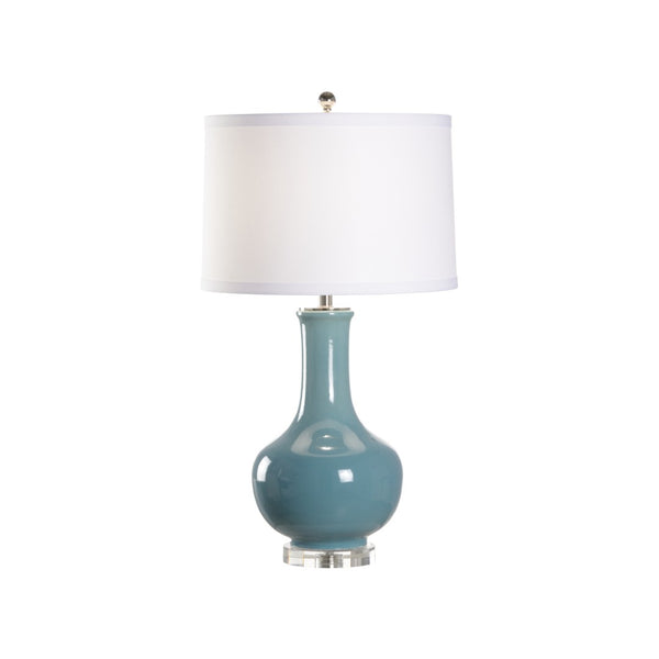 Wildwood Eva Teal Ceramic Lamp With Semi-Crackled Glaze On Clear Acrylic Base — Contemporary Accent Light For Living Rooms And Bedrooms 61396
