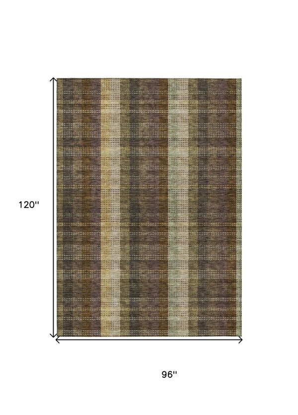 HomeRoots 5' Stylish Brown Taupe and Plum Plaid Area Rug - Durable, Washable, Perfect for Indoor & Outdoor Use 8' X 10' 613960