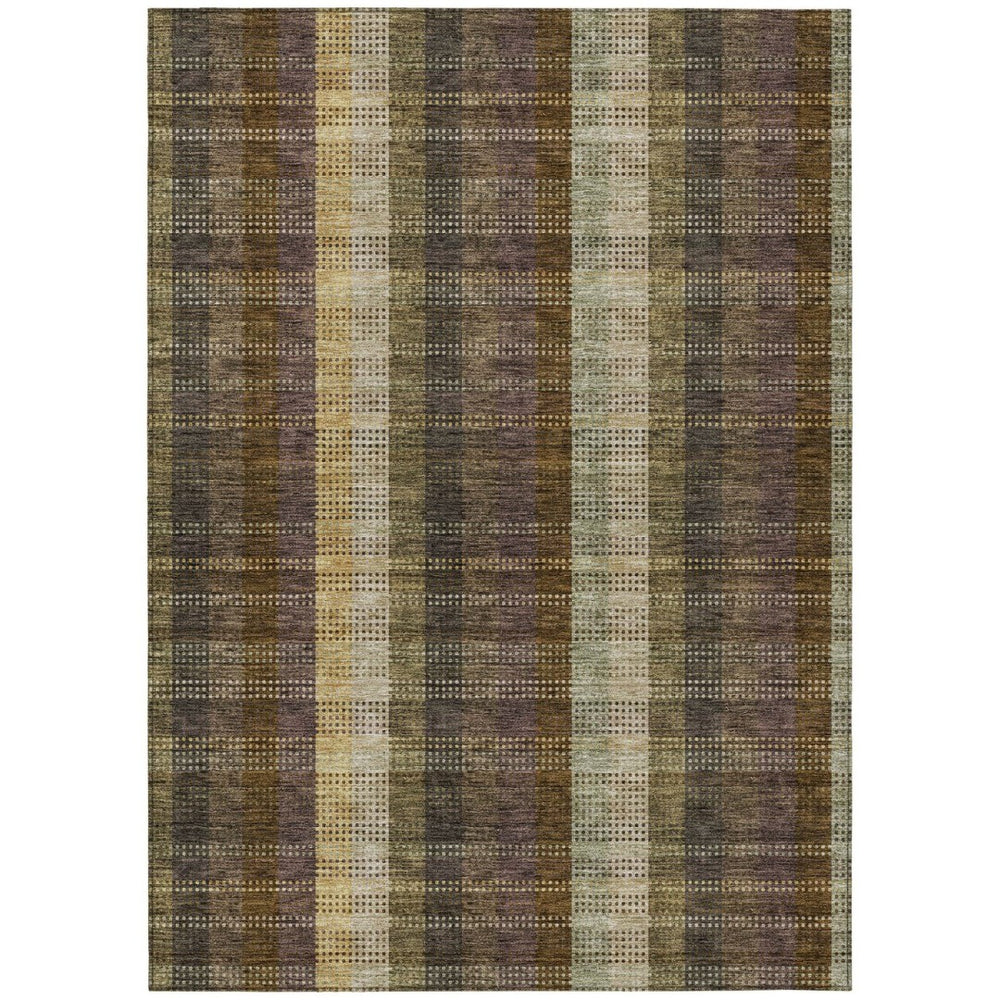 HomeRoots 5' Stylish Brown Taupe and Plum Plaid Area Rug - Durable, Washable, Perfect for Indoor & Outdoor Use 8' X 10' 613960